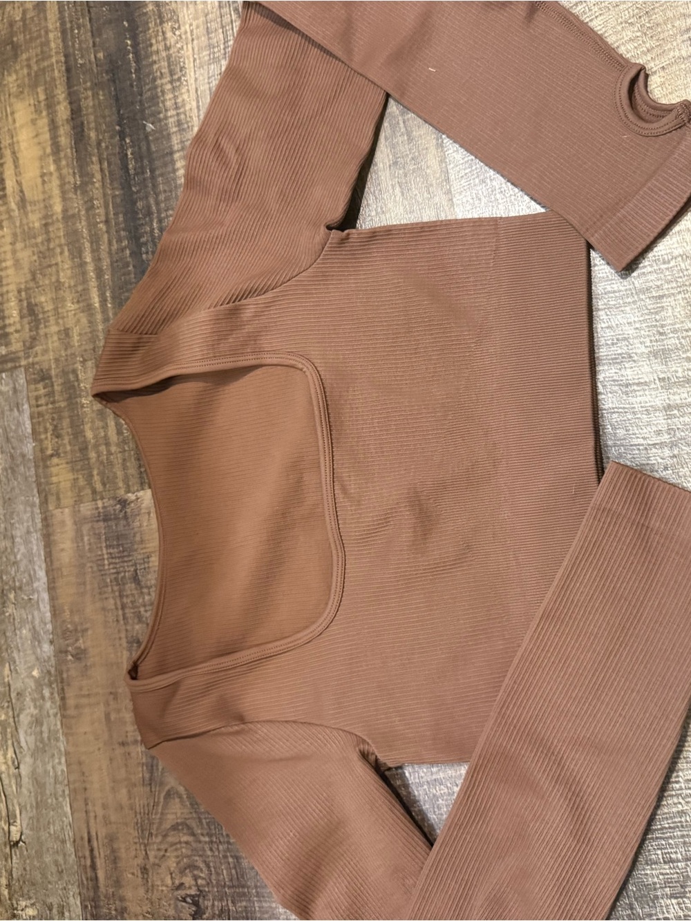 Ribbed Long Sleeve Crop Top OQQ - Chocolate Brown - Picture 2 of 3